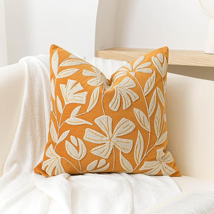 BlissBlush Fall Throw Pillow Cover 20x20, Yellow Mustard Soft Velvet Floral Decorative Accent Throw Pillowcase, Tufted Farmhouse Textured Pillowcase for Couch Sofa Bed Living Room Home Décor