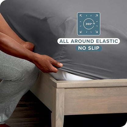 Bare Home 2-Pack Fitted Bottom Sheets California King - Premium 1800 Ultra-Soft Wrinkle Resistant Microfiber - Deep Pocket (Cal King, Grey)