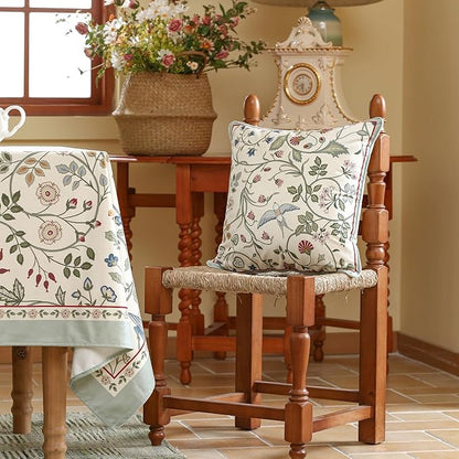 Square Throw Pillow Covers Pack of 2,Green Cozy Velvet Farmhouse with Birds and Flowers Pattern Pillowcases,Decoration Pillows Cushion Covers for Couch Sofa Bed Car Chair,18"x18"