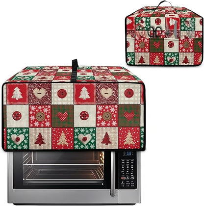 Christmas Holiday Decor Toaster Oven Cover Countertop Convection Oven Cover Smart Microwave Oven Accessories and Decor, L, 18.5 x 22.5 x 13 Inches, Christmas Patchwork Print Red Green