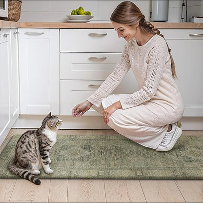 GENIMO Kitchen Mats for Floor, Washable Anti Fatigue Mat for Cushioned, 17.3"x59", Waterproof Kitchen Rugs, Non Slip Foam Comfort Standing Mat Rug for Home, Runner, Sink, Laundry, Tan