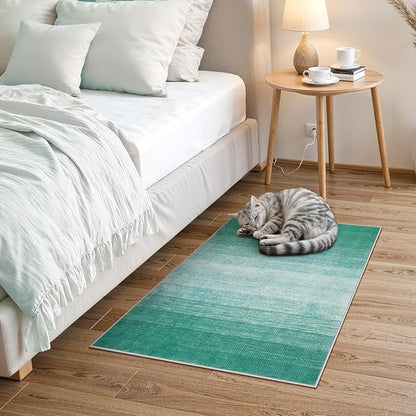Wonnitar Modern Ombre Small 2x3 Rug, Washable Teal Kitchen Sink Rugs, Non-Slip Abstract Soft Bathroom Throw Mat, Non-Shedding Gradient Indoor Accent Carpet for Bedside Bath Bedroom (Teal, 2'x3')