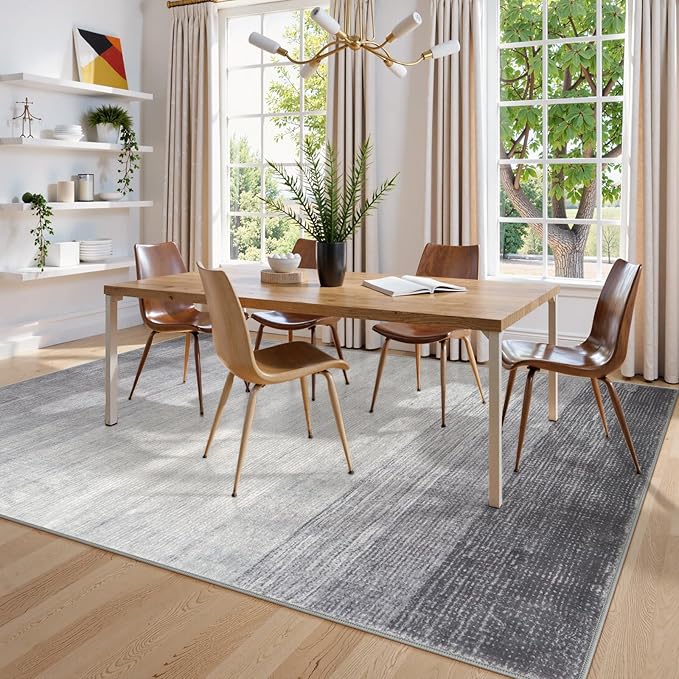 Wonnitar Modern Ombre Washable 8x10 Rug, Non-Slip Soft Grey Area Rugs for Living Room, Non-Shedding Large Bedroom Rug, Gradient Ultra-Thin Stain Resistant Floor Carpet for Dining Table (Grey, 8'x10')