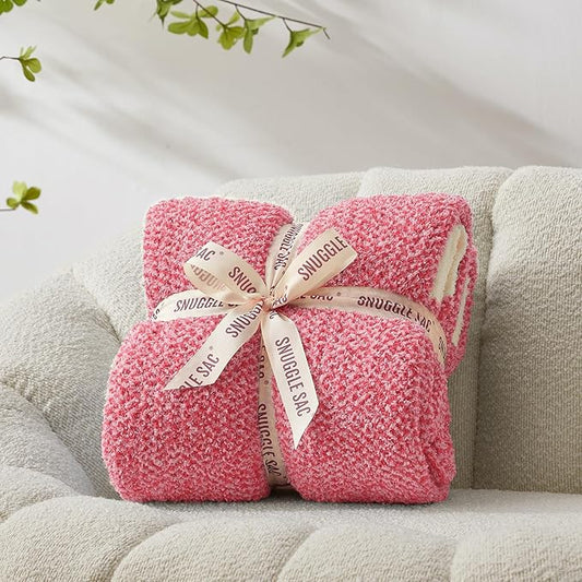 Snuggle Sac Hot Pink Throw Blanket for Couch, Pink Blanket Super Soft Microfiber Blankets Warm Cozy Knit Fuzzy Plush Lightweight Throws Gift for Women Girls, Hot Pink, 50x60 inches
