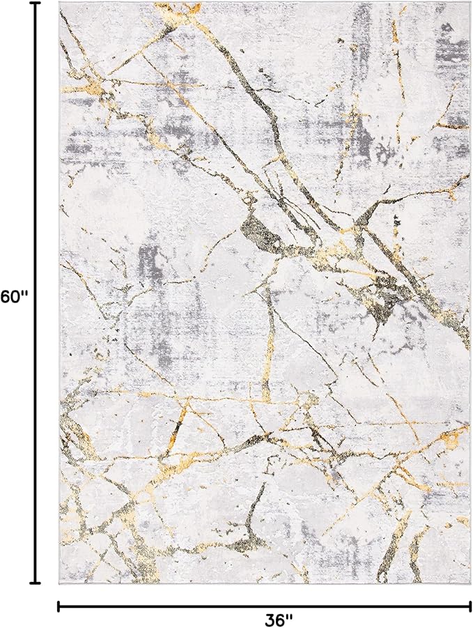 SAFAVIEH Amelia Collection Accent Rug - 3' x 5', Grey & Gold, Modern Abstract Design, Non-Shedding & Easy Care, Ideal for High Traffic Areas in Entryway, Living Room, Bedroom (ALA293G)