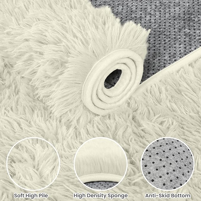 5x7 Area Rugs for Living Room Rug: Soft Fluffy Shag Cream White Rugs for Bedroom, Non-Slip Large Fuzzy Plush Rug Indoor Floor Carpet for Nursery Kids Boys Girl Room, Dorms, Playroom, Modern Home Decor