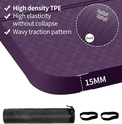 nuveti Large Exercise Mat - 15mm/20mm/30mm Thick Yoga Mat | Workout Mat for Fitness, Yoga, Pilates, Stretching & Floor Exercises for Women & Men with Free Carrying Bag