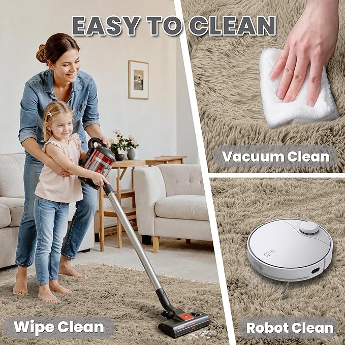 5x7 Area Rugs for Living Room: Soft Fluffy Shag Gray Camel Rugs for Bedroom, Non-Slip Large Fuzzy Plush Rug Indoor Floor Carpet for Nursery Kids Boys Girls Room, Dorms, Playroom, Modern Home Decor