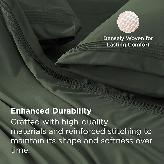 Bedsure Twin XL Sheets Dorm Bedding, GentleSoft Breathable Extra Long Twin Sheets & Pillowcases, Moisture Wicking Cooling, Deep Pocket Fits Mattress Up to 21 Inches Thick, Olive Green