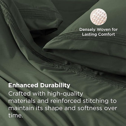 Bedsure Deep Pocket Queen Sheets Set - Fits Mattresses Up to 21 Inches Thick - 4 Piece GentleSoft Bed Sheets, Moisture Wicking, Soft & Cooling Bedsheet & Pillowcases, Easy & Secure Fit, Olive Green