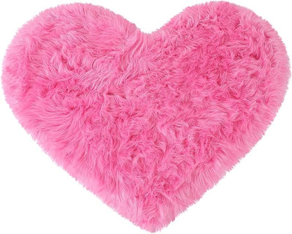 uxcell Heart Shaped Rugs for Bedroom,Small Aesthetic Carpet Girls,Cute Shaggy Floor Mirror Mat,Pastel Furry Throw Rug 2.3ftx3ft, Rose Red