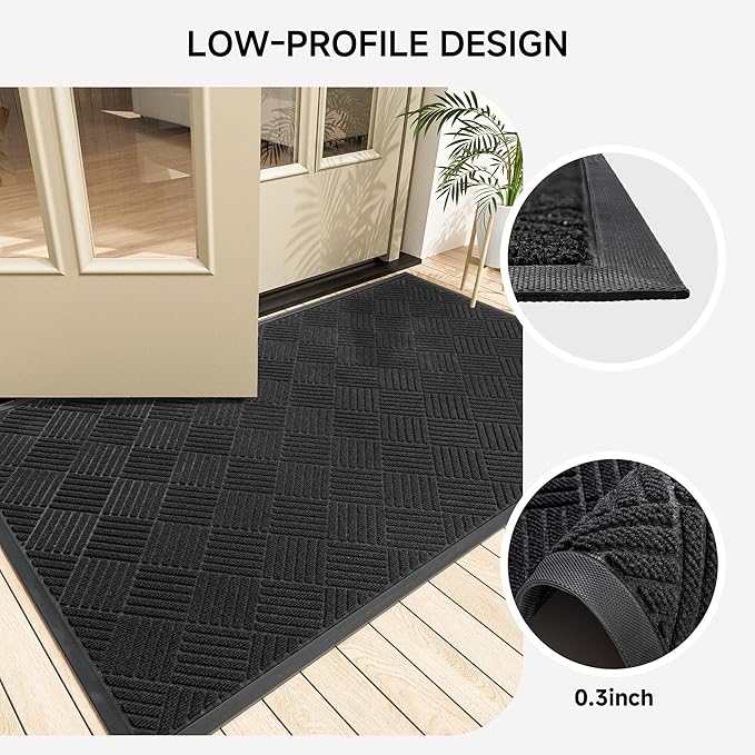 Front Door Mat, Heavy Duty Indoor Outdoor Doormat, 72” x 48” Low Profile Outdoor Mats for Home Entrance, Stain and Fade Resistant Welcome Mat Ideal for High Traffic Area, Diamond Black