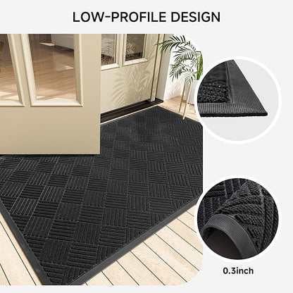 Front Door Mat, Heavy Duty Indoor Outdoor Doormat, 60" x 48" Low Profile Outdoor Mats for Home Entrance, Stain and Fade Resistant Welcome Mat Ideal for High Traffic Area, Diamond Black