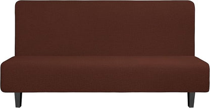 Easy-Going Stretch Futon Slipcover Armless Sofa Cover Furniture Protector Without Armrests Slipcover Soft with Elastic Bottom for Kids, Spandex Jacquard Fabric Small Checks(futon,Coffee)