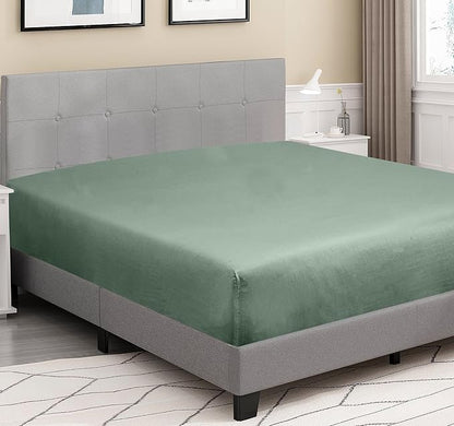 ROYALE LINENS 300 Thread Count 100% Long Staple Combed Cotton Fitted Sheet Queen - Super Soft Deep Pocket Bottom Sheet - Fitted Sheets Only - Elastic Sheets (Queen, Sage Green)