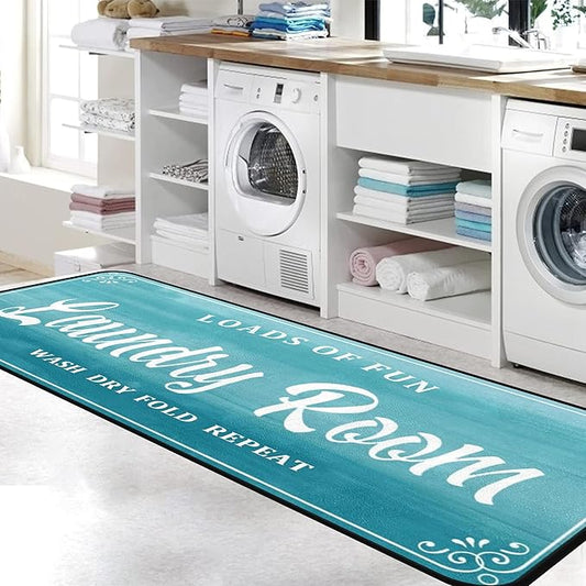 Laundry Room Rug Non Slip Floor mats Farmhouse Large Laundry Rugs for Laundry Runner Room Mat Washer and Dryer Carpet Laundry Room Decor 20x47inch(Turquoise)