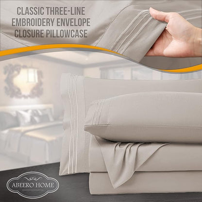 Full Size Bed Sheets Cooling - Luxury Hotel Sheet Set - Soft Sheets with Elastic Corner Straps - Deep Pocket Microfiber Bedsheets - Bedding Sheet & Pillowcases - 4 PC (Full Size, Beige)