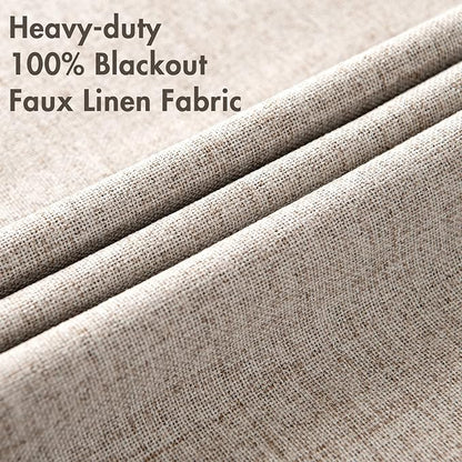 MIULEE Linen Blackout Curtains and Drapes 100% Room Darkening Thermal Insulated Grommet Window Panels with Coating 2 PCs W 42 x L 84 inches Khaki