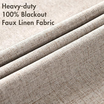 MIULEE Blackout Curtains for Bedroom Linen Texture Solid Thermal Insulated Natural Khaki Grommet Room Darkening Curtains & Drapes Luxury Decor for Living Room Nursery 52x45 Inch (2 Panels)