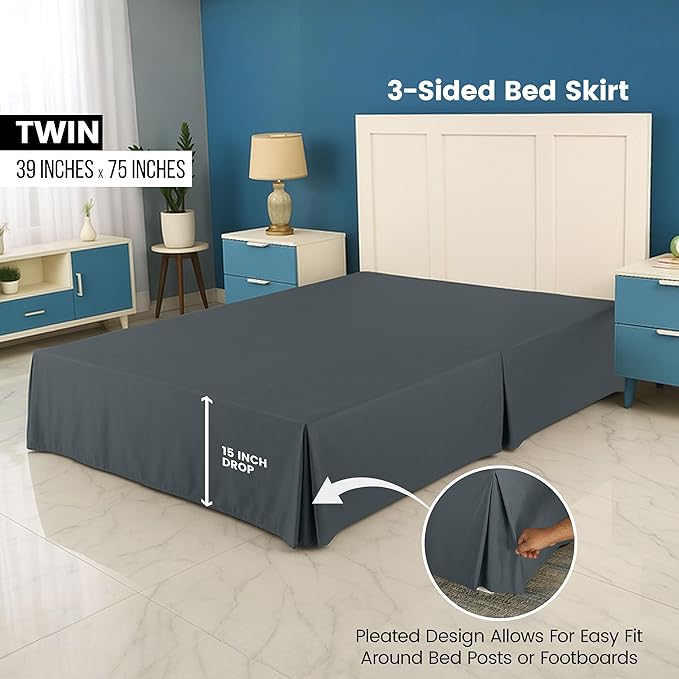 Utopia Bedding Twin Bed Skirt - Soft Quadruple Pleated Ruffle - Easy Fit with 15 Inch Tailored Drop - Hotel Quality, Shrinkage and Fade Resistant (Twin, Grey)