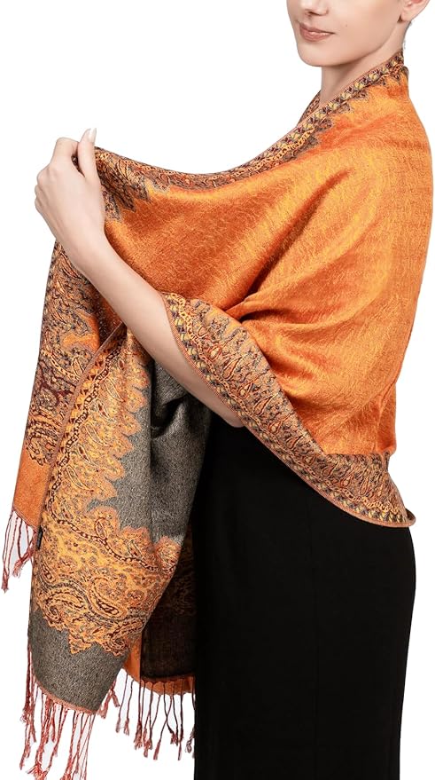 Achillea Big Paisley Pashmina Shawl Wrap for Women – Elegant Scarf for Weddings, Evening Dresses, Festivals & Daily Wear