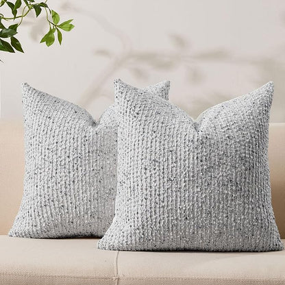 Decorative Couch Throw Pillow Covers 20x20 Set of 2 Blue Striped Soft Wool Pillow Covers Neutral Textured Boho Cushion Covers for Modern Farmhouse Sofa Bedroom Living Room Decor SY012-C20