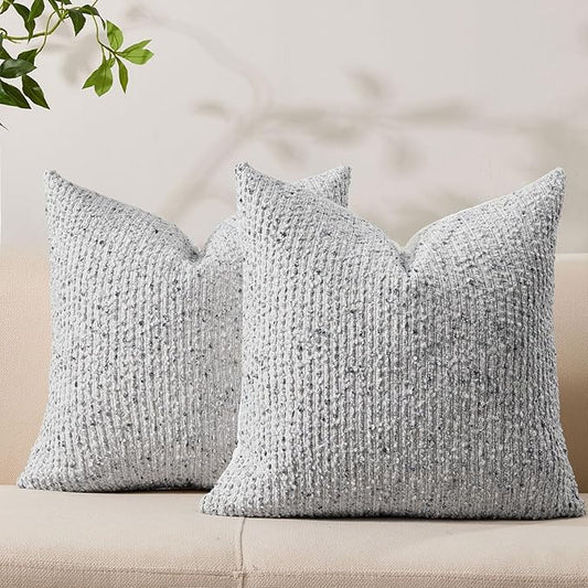 Decorative Couch Throw Pillow Covers 20x20 Set of 2 Blue Striped Soft Wool Pillow Covers Neutral Textured Boho Cushion Covers for Modern Farmhouse Sofa Bedroom Living Room Decor SY012-C20