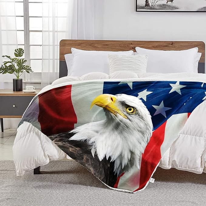 US Flag & Eagle Throw Blanket for Couch, Super Soft Fuzzy Throws Warm Comfortable Plush Fleece Blanket, Fashion Decorative Flannel Fleece Blanket for All Season(50 x 60 in, US Flag & Eagle)
