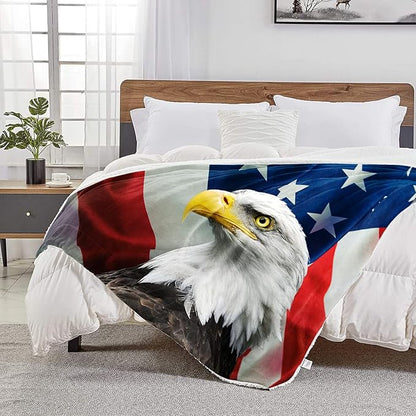 US Flag & Eagle Throw Blanket for Couch, Super Soft Fuzzy Throws Warm Comfortable Plush Fleece Blanket, Fashion Decorative Flannel Fleece Blanket for All Season(50 x 60 in, US Flag & Eagle)