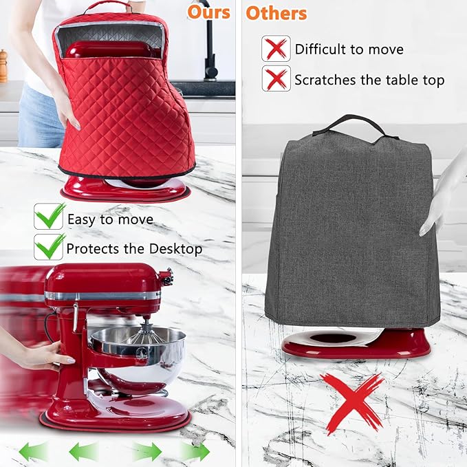 BAGSPRITE Stand Mixer Cover with Appliance Sliders Compatible with KitchenAid Mixer 6/7/8 Quart with Pockets for Kitchen Aid Accessories and Attachments