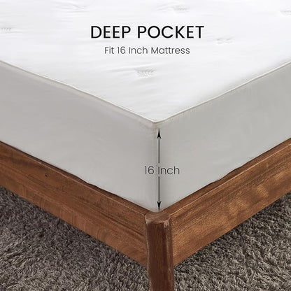 Simple&Opulence Cooling Quilted Mattress Pad – Fitted Sheet Mattress Protector Cover with Elastic Corners, Soft & Breathable, 16 Inch Deep Pocket (Cream Khaki,Queen)
