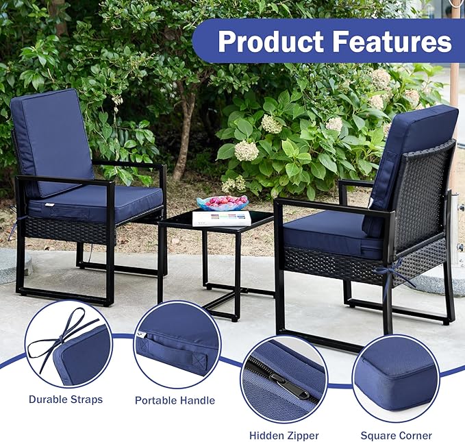 Outdoor Chair Cushions, Waterproof Patio Chair Cushions 22x22x3 Inch, Outdoor Cushions with Removable Cover for Sofa, Fade Resistant Patio Cushions for Outdoor Furniture, Navy Blue