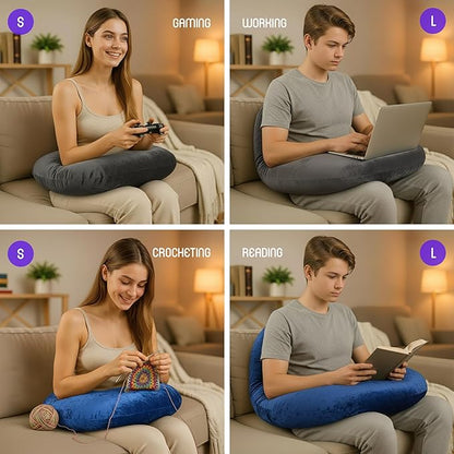 MELLO Lap Pillow for Reading – Memory Foam Gaming Pillow for Lap, Crochet, Crafting, Knitting, Elbow and Arm Support Cushion for Rest in Couch and Bed (Dark Gray, Oversized)