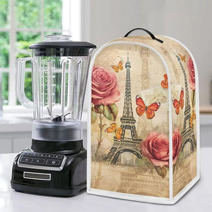 Talayituse Eiffel Tower Print Blender Dust Cover with Handle, Rose Butterfly Stand Mixer or Coffee Maker Appliance Cover Anti Fingerprint Dust Proof Stain Resistant Blender Cover for Home Kitchen