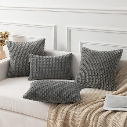 Kevin Textile 12x20 Inch Pillow Cover 1 Pack Boho Decorative Soft Striped Corduroy Lumbar Farmhouse Accent Rectangle Cushion Case for Living Room Couch Sofa Bed, Dark Grey