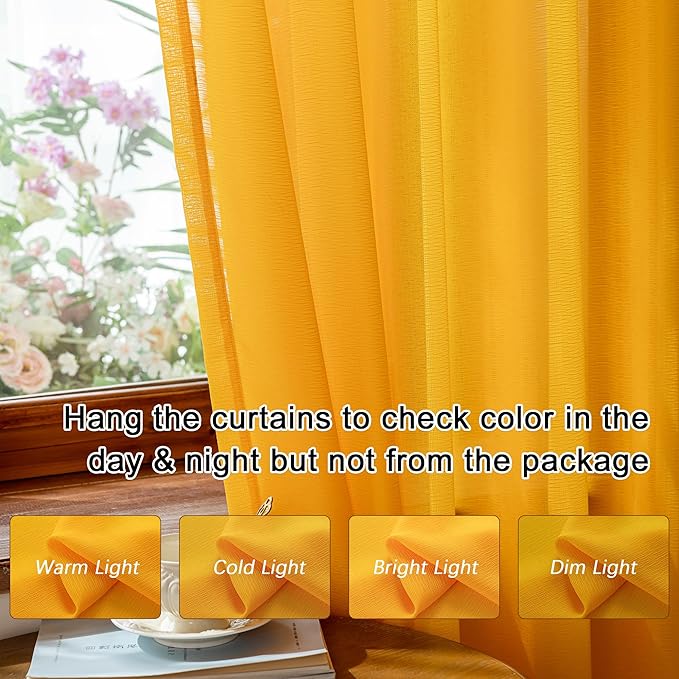MAIHER Pinch Pleat Sheer Gold Curtains 84 Inches Long for Bedroom Light Filtering Soft Touch Lightweight Golden Yellow Pleated Drapes with Adjustable Hooks(No Rings), Gold, 42" W x 84" L, 2 Panels