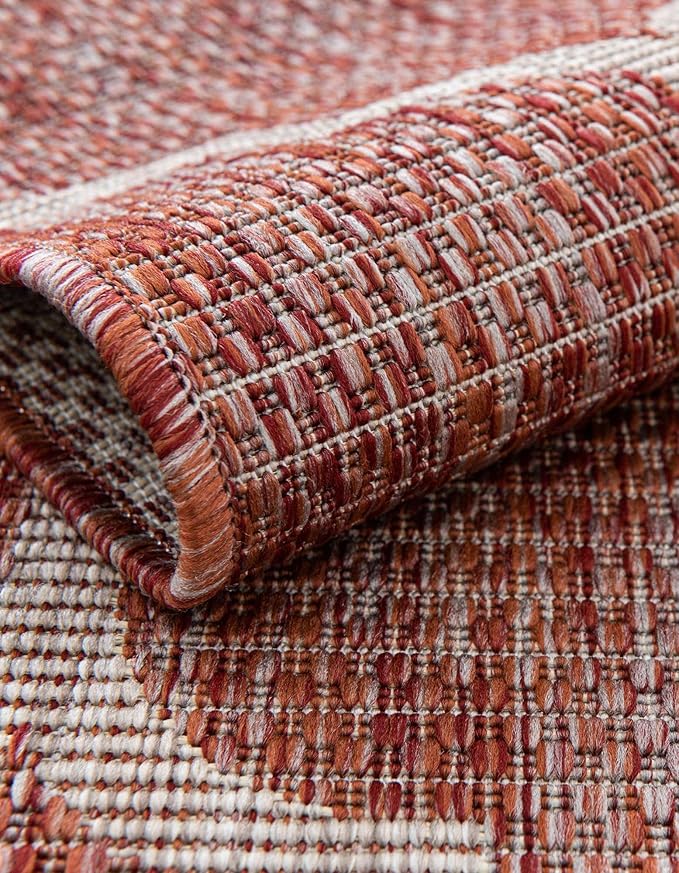 Unique Loom Outdoor Trellis Collection Area Rug (2' x 8' Runner Rust Red/Ivory)