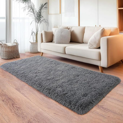 Deep Grey Runner Rug for Hallway, Bedroom Bedside Plush Rugs, Non Slip Fluffy Shaggy Carpet for Kids Home Decor, Dorm Nursery 2x6 Ft