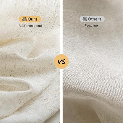 Anmao Flax Linen Curtains for Living Room 72 Inch Length 2 Panels Set, Light Filtering Sheer Window Curtain Drapes for Bedroom with Nickel Grommet, 52 Inch Wide Each Panel, Ivory Color