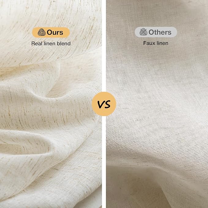 Anmao Flax Linen Curtains for Living Room 96 Inch Length 2 Panels Set, Light Filtering Sheer Window Curtain Drapes for Bedroom with Nickel Grommet, 52 Inch Wide Each Panel, Ivory Color