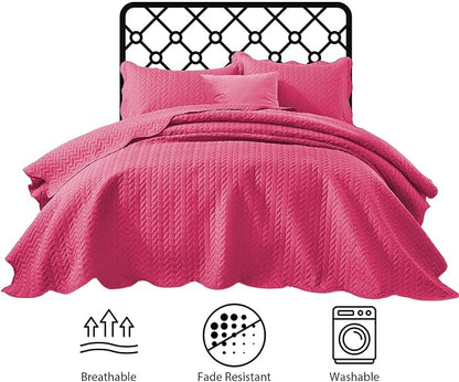 IR Imperial Rooms California King Quilt Bedding Set Size (118"x106") + 2 Pillow Shams (20" x 36"+ 2") - 3 Pcs All Season Reversible Microfiber Coverlet Embossed Quilt Bedspread (Pink)