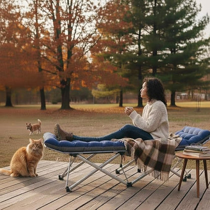ABORON Camping Cot for Adult 28" Extra Wide, Heavy-Duty 1200D Oxford Cot for Sleeping, Portable Folding Camp Bed with Mat & Carry Bag