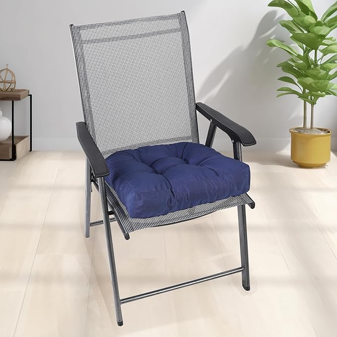 RACE LEAF 4 Pack 17x17 Patio Chair Cushions, Waterproof Memory Foam Cushions with Tufted Cover and Non-Slip Base (Navy)