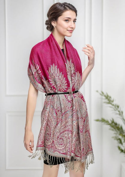 Achillea Big Paisley Pashmina Shawl Wrap for Women – Elegant Scarf for Weddings, Evening Dresses, Festivals & Daily Wear