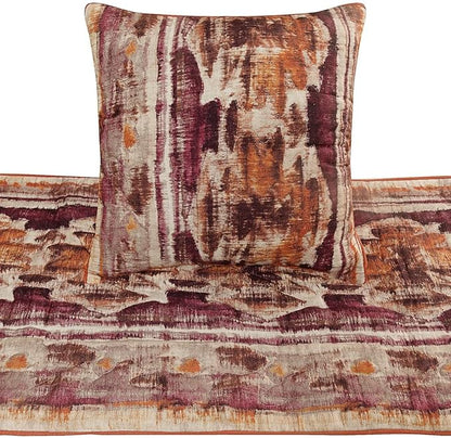 The HomeCentric King Queen Twin Pink & Orange Designer King 90"x18" Bed Runner with Pillow Cover, Ikat & Quilted Bed Scarf on Cotton Printed Fabric - Ikat Splash