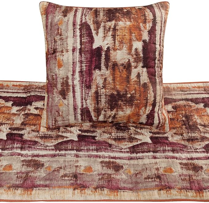 The HomeCentric King Queen Twin Pink & Orange Designer Full 68"x18" Bed Runner Without Pillow Cover, Ikat & Quilted Bed Scarf on Cotton Printed Fabric - Ikat Splash
