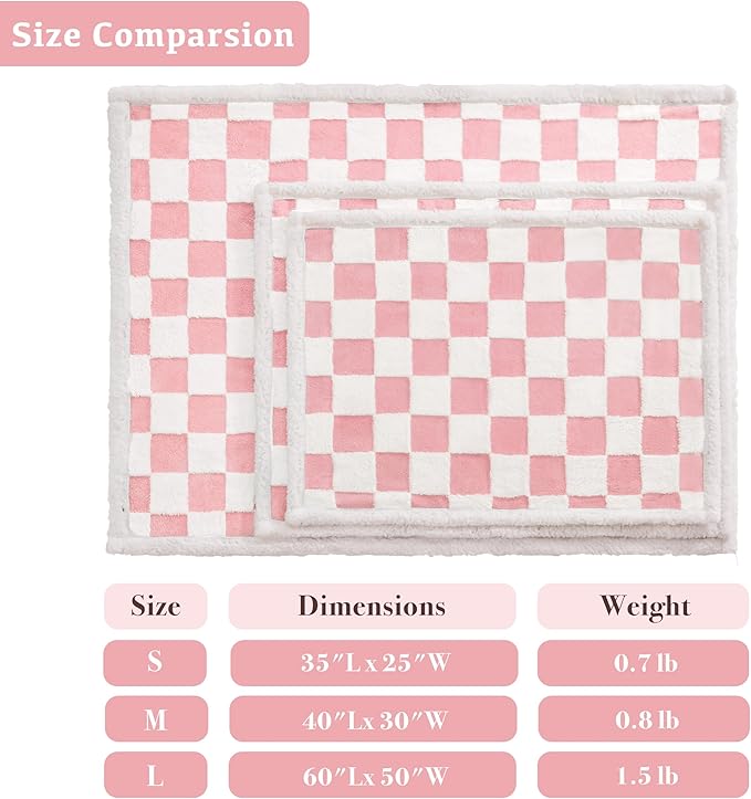 Checkered Dog Blanket, Pink Jacquard Sherpa Blankets for Small Dog and Cats, Cute Girly Women Aesthetic Style Fluffy Fleece Pets Blanket for Couch Protection Washable, 30"x40"