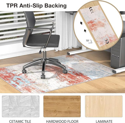 50"x60" Modern Abstract Office Chair Rug, Easy to Clean Computer Chair Rug, Under Desk Rugs for Home Office, Desk Rugs for Rolling Chairs, Floor Mat for Hardwood Floors, Desks Carpet for Tile Floor