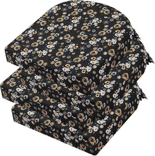 idee-home Outdoor Chair Cushions Set of 4, Thick 17" x 17" x 3" Outdoor Seat Cushions Patio Furniture Waterproof with Ties, Dining Pads