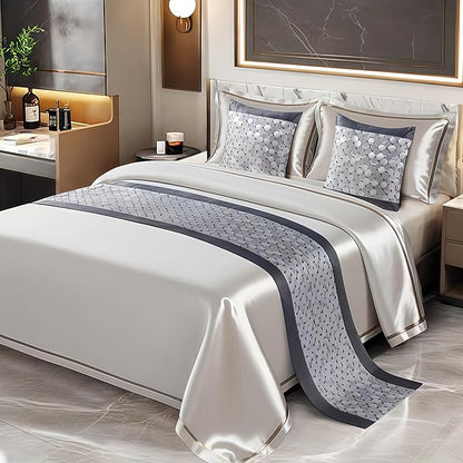 Bed Runner for Guest Room，Luxury Bed Runner，Wedding Bed Runner，Embroidered Bed Runner，Breathable Washable，Hotel Decor，Bed Decorations ，for Home Hotel Decorations(D,2 Pillowcase)
